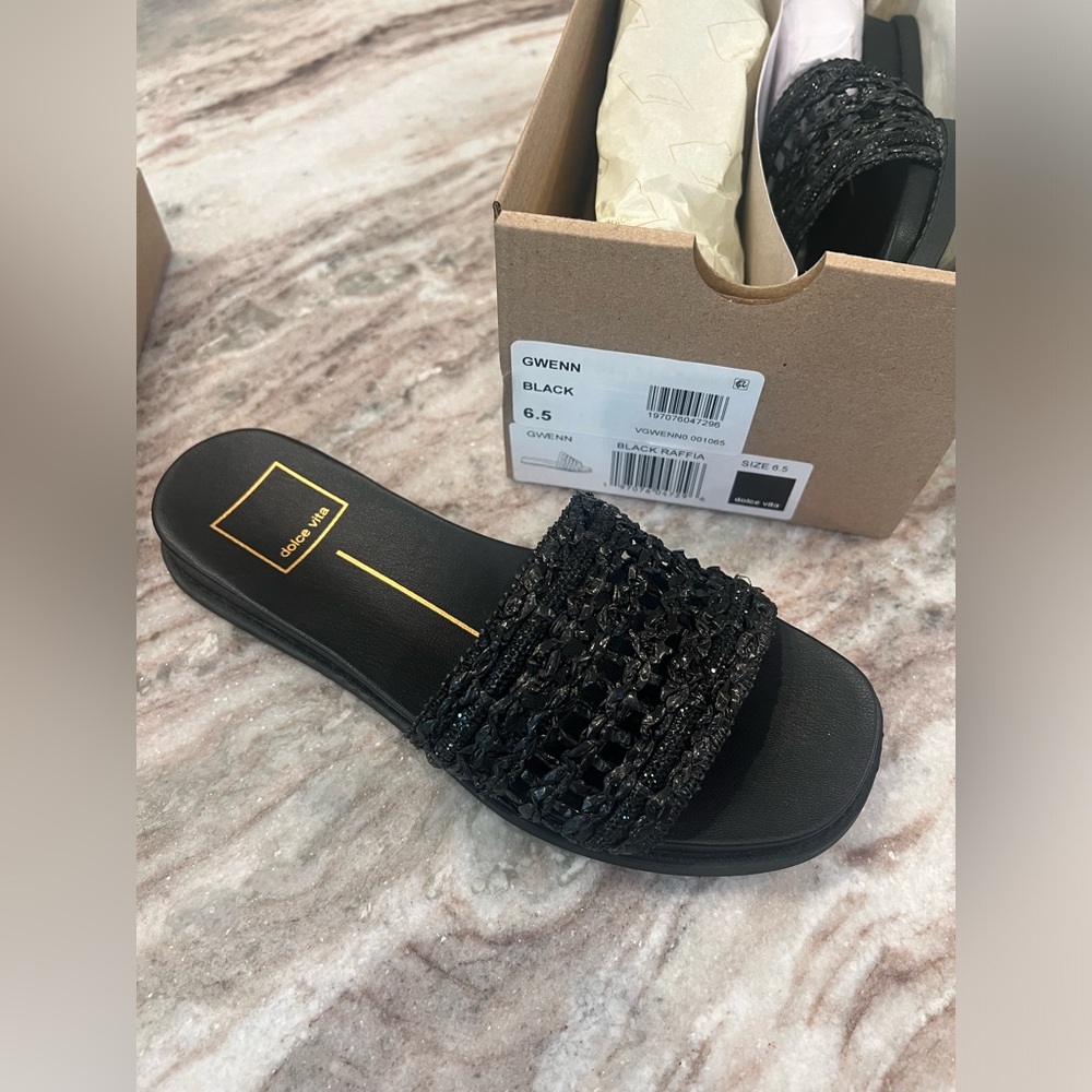 Dolce Vita GWENN Black Raffia Sandal Slide